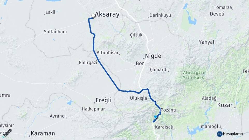 Adana Pozantı Akçatekir Aksaray Arası Kaç Km - Yol Haritası
