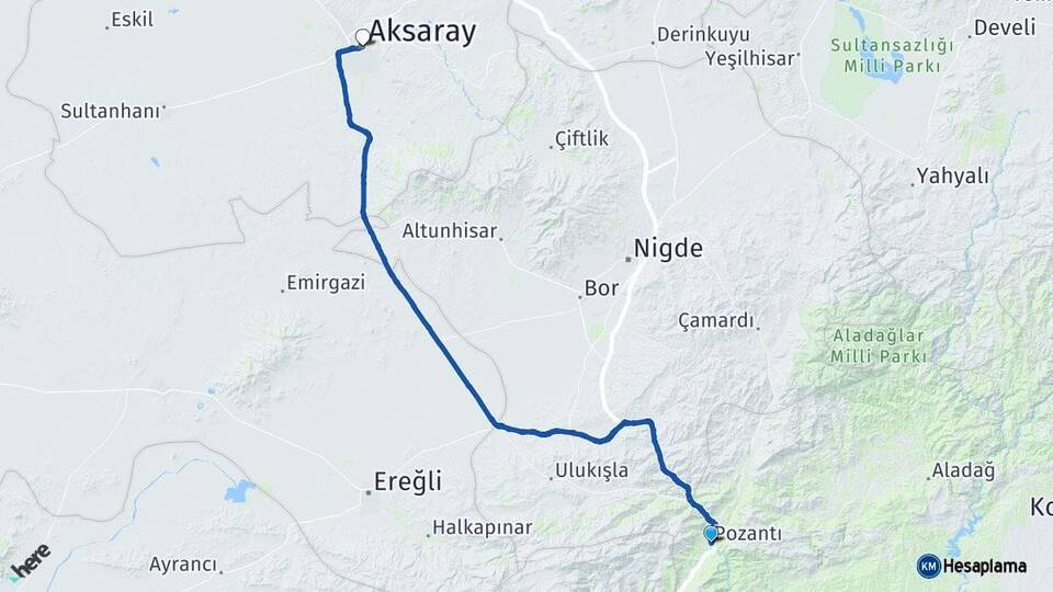 Adana Pozantı Aksaray Arası Kaç Km - Yol Haritası
