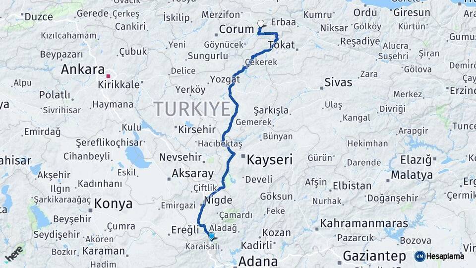 Adana Pozantı Amasya Arası Kaç Km - Yol Haritası