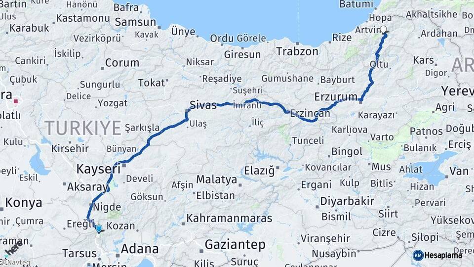 Adana Pozantı Artvin Arası Kaç Km - Yol Haritası