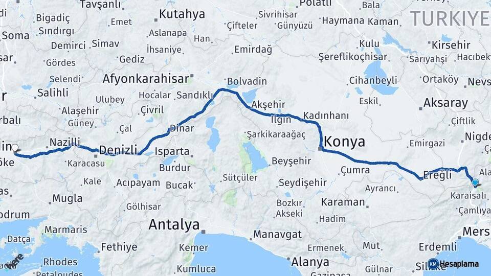 Adana Pozantı Aydın Arası Kaç Km - Yol Haritası