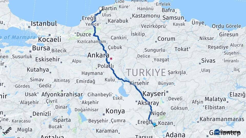 Adana Pozantı Bartın Arası Kaç Km - Yol Haritası