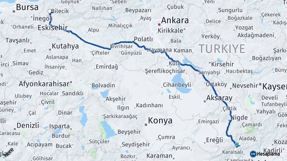 Adana Pozantı Bilecik Arası Kaç Km - Yol Haritası
