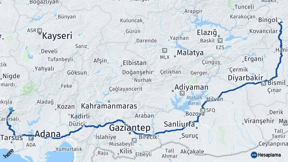 Adana Pozantı Bingöl Arası Kaç Km - Yol Haritası