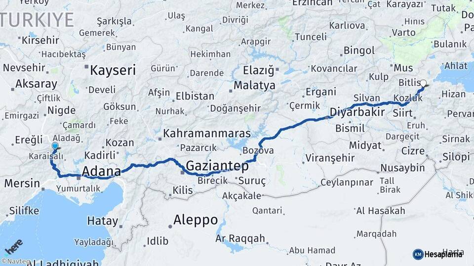 Adana Pozantı Bitlis Arası Kaç Km - Yol Haritası