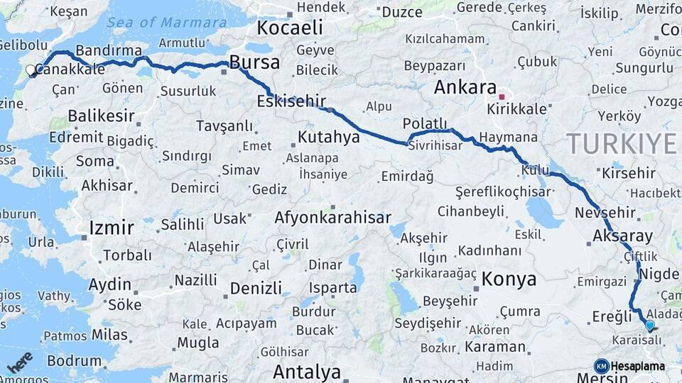 Adana Pozantı Çanakkale Arası Kaç Km - Yol Haritası