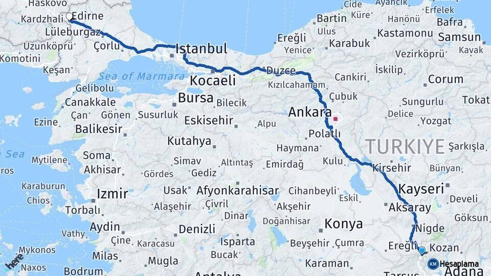 Adana Pozantı Edirne Arası Kaç Km - Yol Haritası