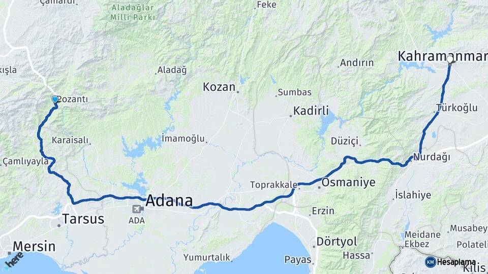 Adana Pozantı Kahramanmaraş Arası Kaç Km - Yol Haritası