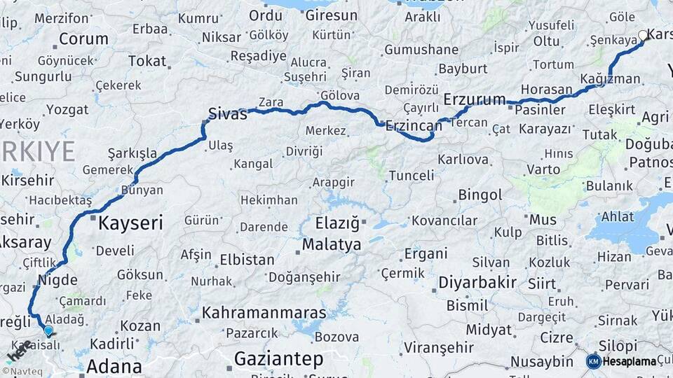 Adana Pozantı Kars Arası Kaç Km - Yol Haritası