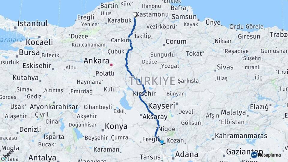 Adana Pozantı Kastamonu Arası Kaç Km - Yol Haritası