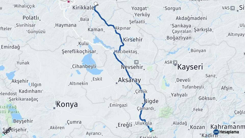 Adana Pozantı Kırıkkale Arası Kaç Km - Yol Haritası