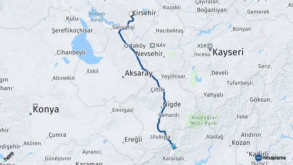 Adana Pozantı Kırşehir Arası Kaç Km - Yol Haritası