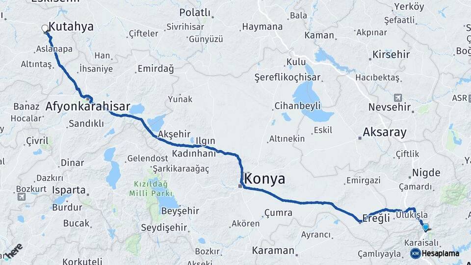 Adana Pozantı Kütahya Arası Kaç Km - Yol Haritası