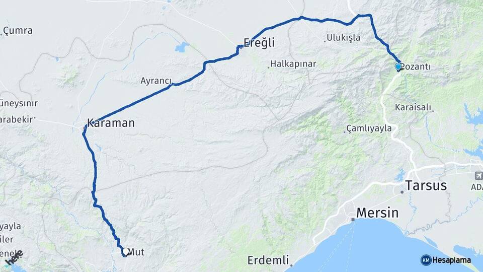 Adana Pozantı Mut Mersin Arası Kaç Km - Yol Haritası