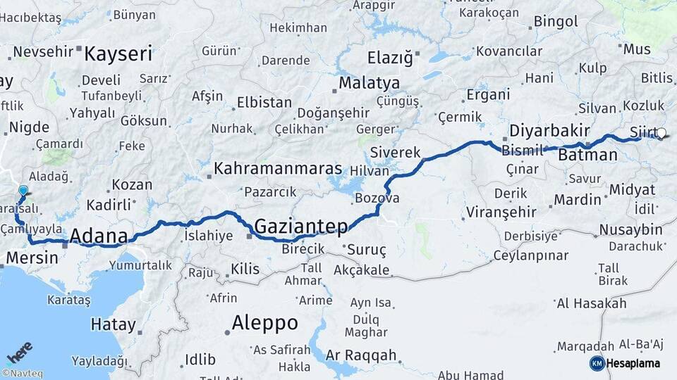 Adana Pozantı Siirt Arası Kaç Km - Yol Haritası