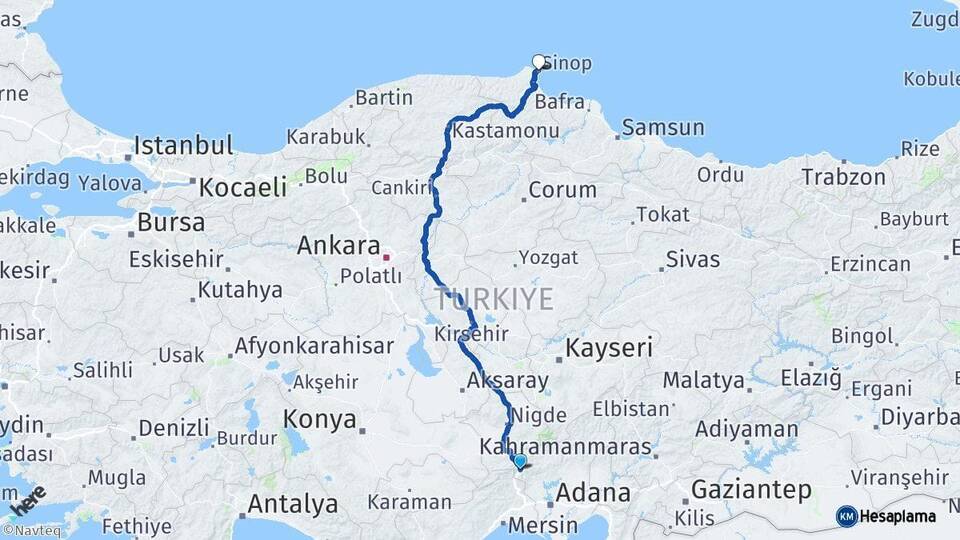 Adana Pozantı Sinop Arası Kaç Km - Yol Haritası