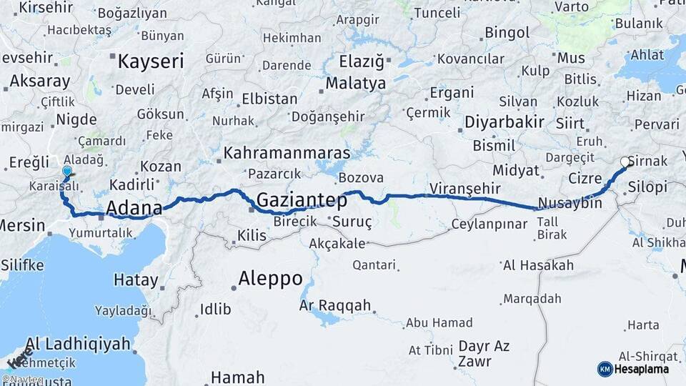 Adana Pozantı Şırnak Arası Kaç Km - Yol Haritası
