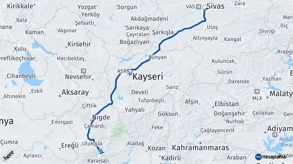 Adana Pozantı Sivas Arası Kaç Km - Yol Haritası