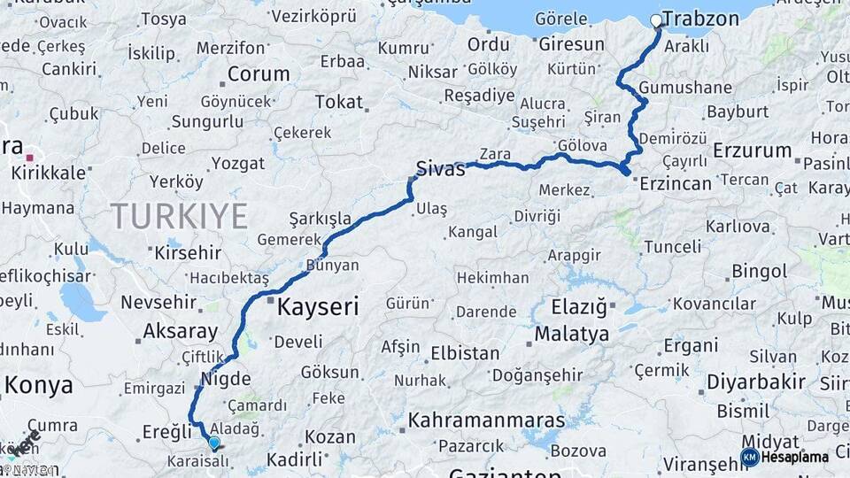 Adana Pozantı Trabzon Arası Kaç Km - Yol Haritası