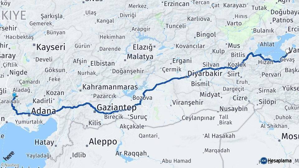 Adana Pozantı Van Arası Kaç Km - Yol Haritası