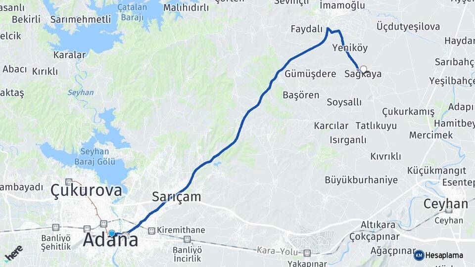 Adana Sağkaya Ceyhan Arası Kaç Km - Yol Haritası