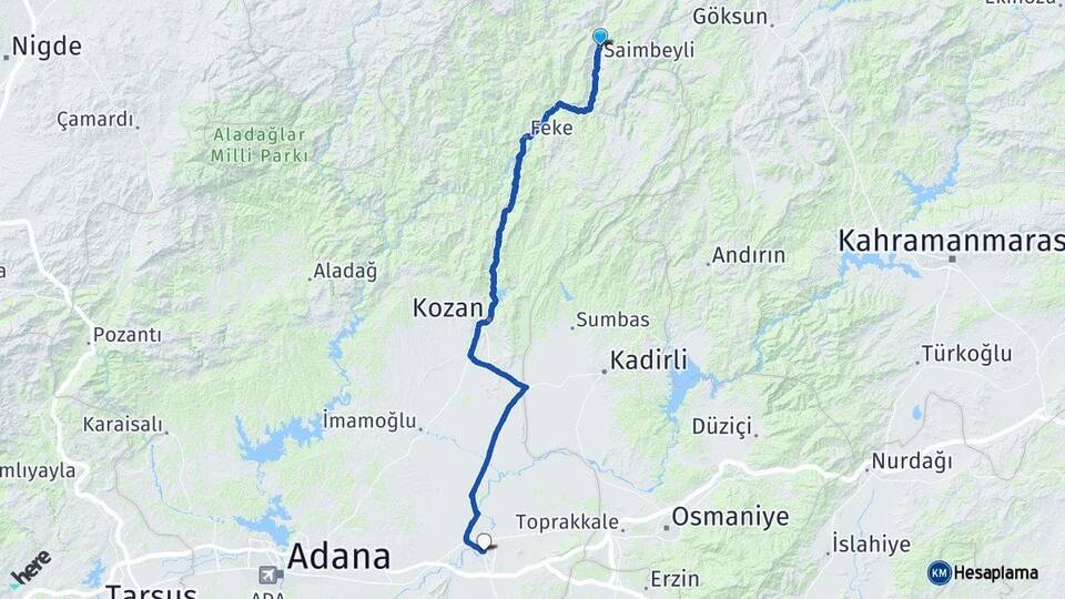 Adana Saimbeyli Ceyhan Arası Kaç Km - Yol Haritası