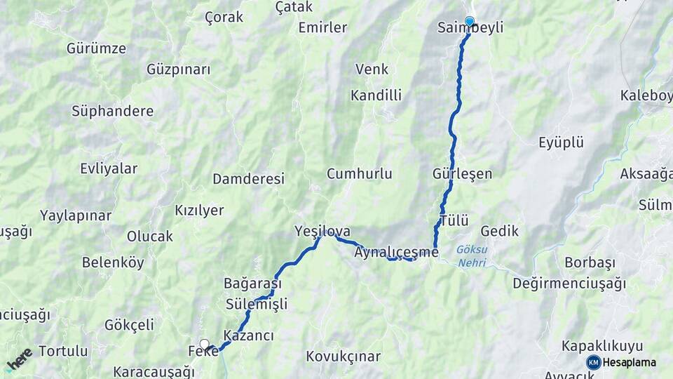 Adana Saimbeyli Feke Arası Kaç Km - Yol Haritası