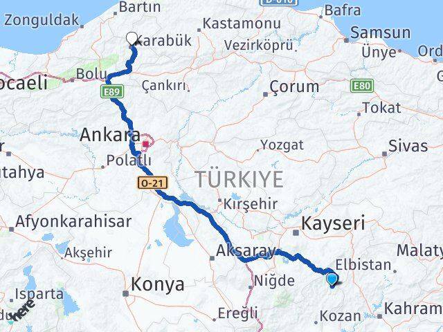 Adana Saimbeyli Karabük Arası Kaç Km - Yol Haritası