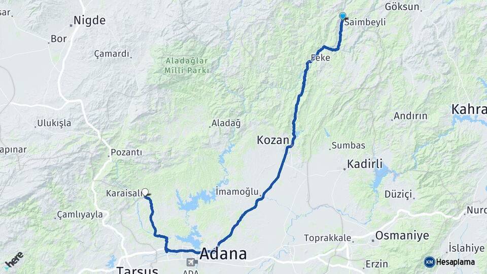 Adana Saimbeyli Karaisalı Arası Kaç Km - Yol Haritası