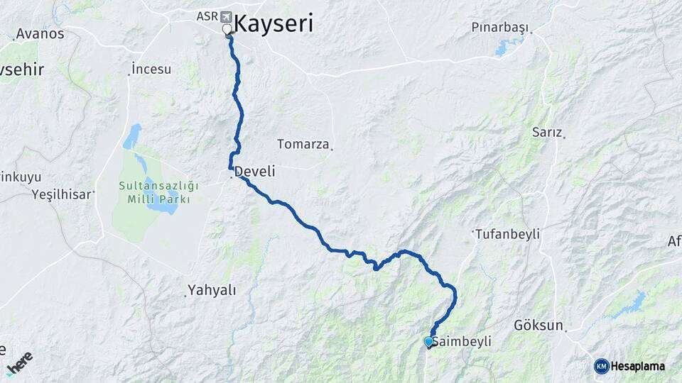 Adana Saimbeyli Kayseri Arası Kaç Km - Yol Haritası