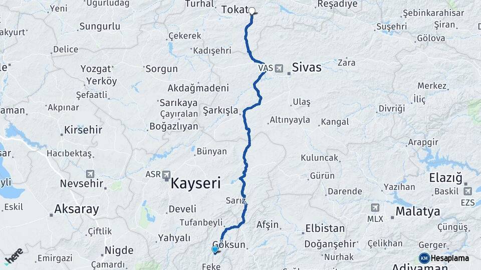 Adana Saimbeyli Tokat Arası Kaç Km - Yol Haritası