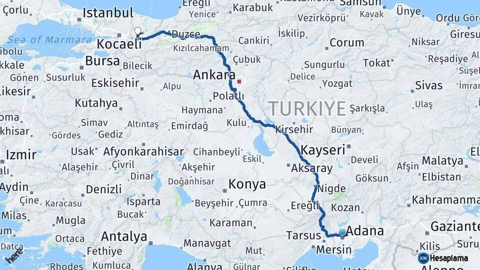 Adana Sakarya Arası Kaç Km - Yol Haritası