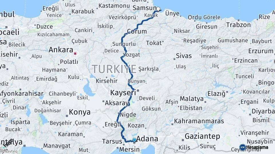 Adana Samsun Arası Kaç Km - Yol Haritası