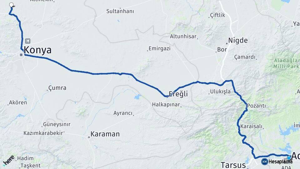 Adana Sarayönü Konya Arası Kaç Km - Yol Haritası