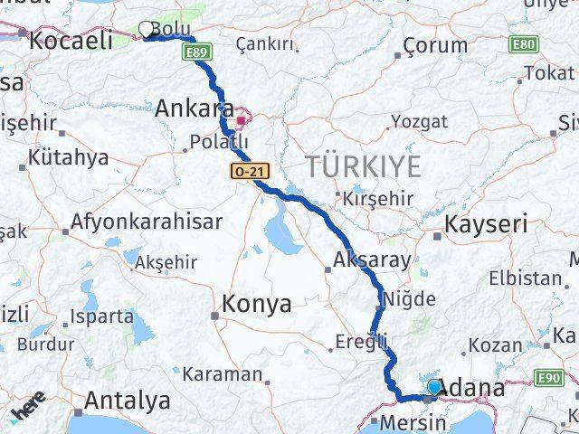 Sarıçam Bolu Arası Kaç Km - Yol Tarifi