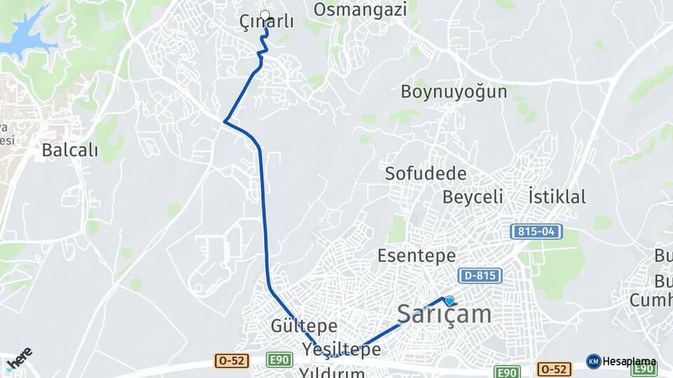 Adana Sarıçam Çınarlı Sarıçam Arası Kaç Km - Yol Haritası