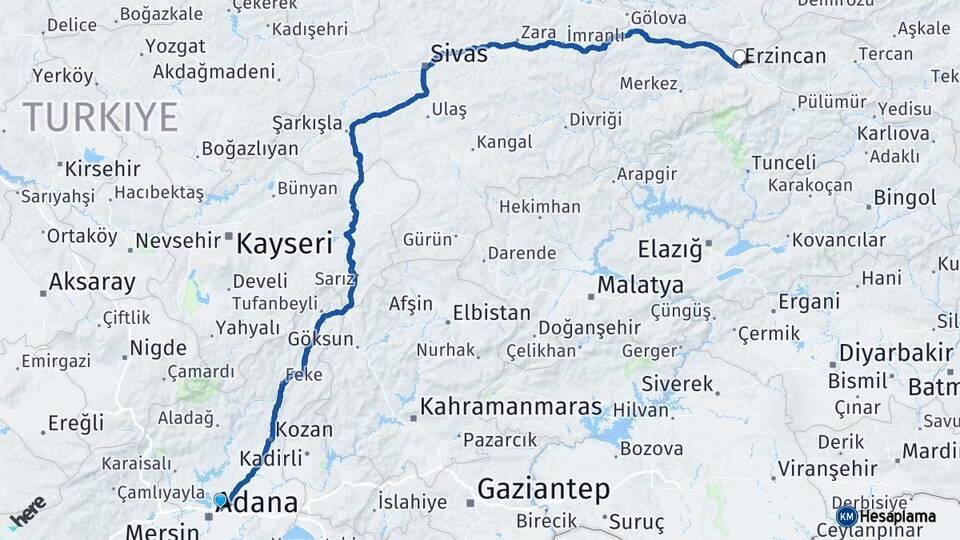 Sarıçam Erzincan Arası Kaç Km - Yol Tarifi