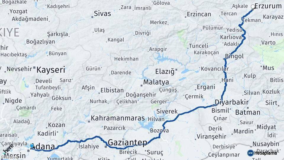 Sarıçam Erzurum Arası Kaç Km - Yol Tarifi