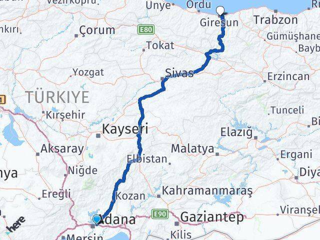 Sarıçam Giresun Arası Kaç Km - Yol Tarifi