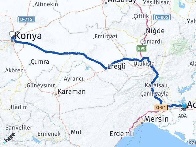Adana Selçuklu Konya Arası Kaç Km - Yol Haritası