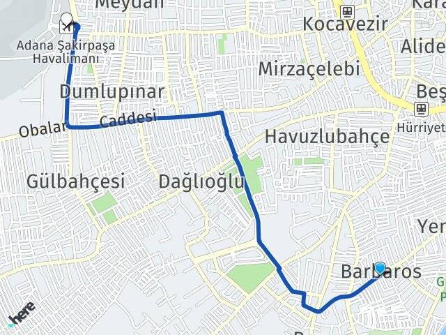 Barbaros Adana Havalimanı Arası Kaç Km - Yol Tarifi