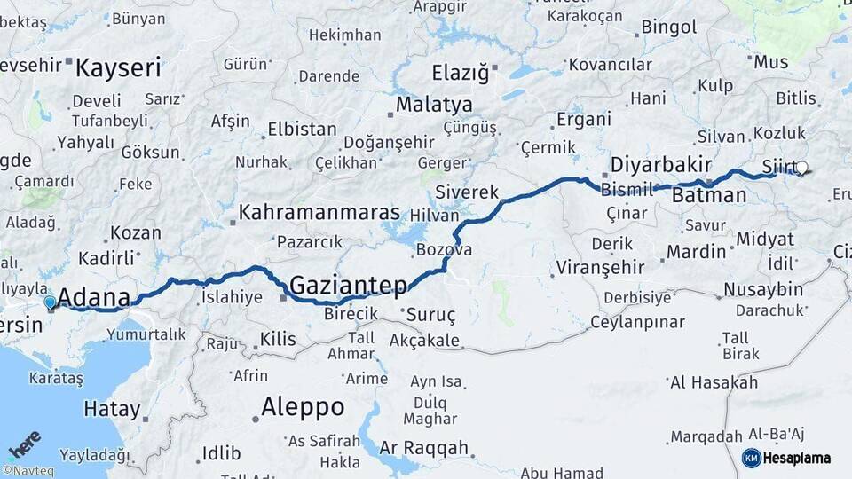 Adana Siirt Arası Kaç Km - Yol Haritası