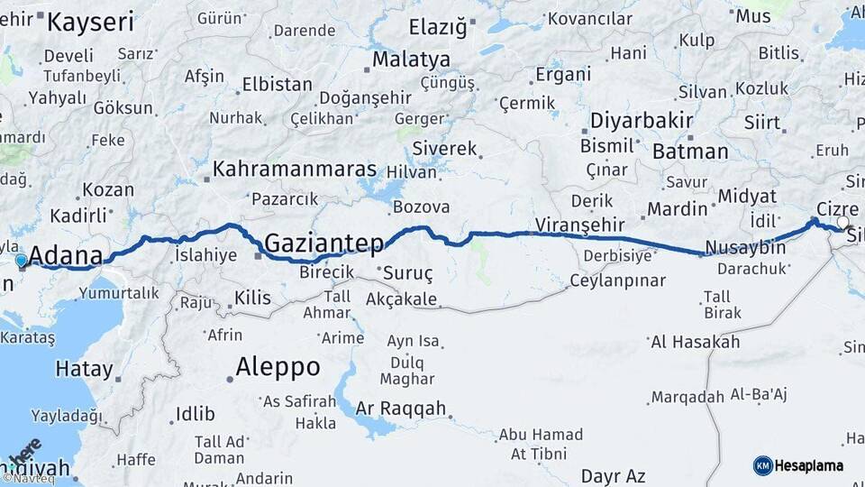 Adana Silopi Şırnak Arası Kaç Km - Yol Haritası