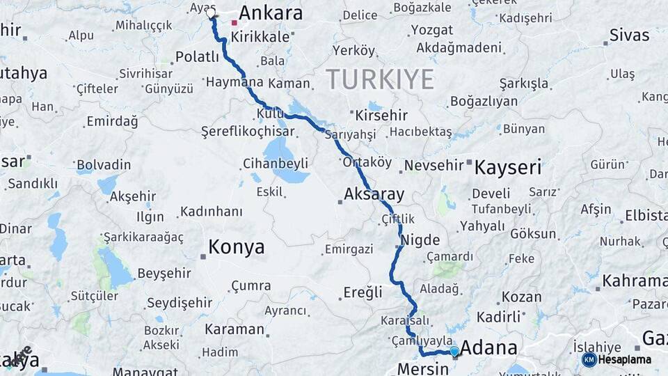 Adana Sincan Ankara Arası Kaç Km - Yol Haritası