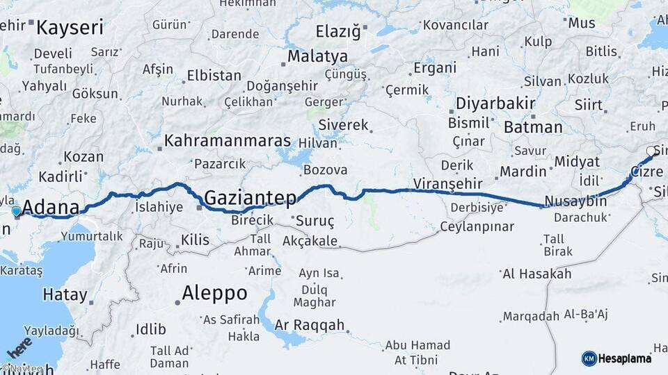 Adana Şırnak Arası Kaç Km - Yol Haritası