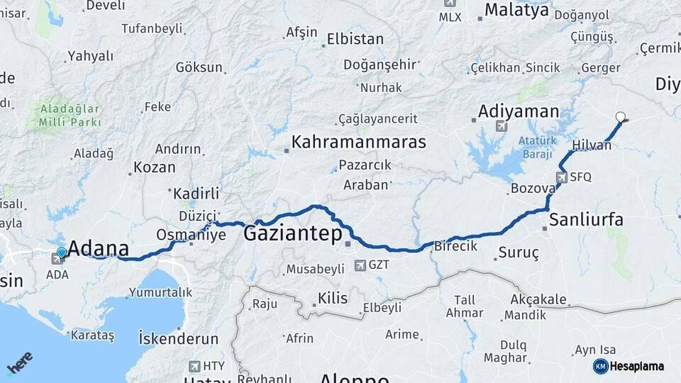 Adana Siverek Şanlıurfa Arası Kaç Km - Yol Haritası