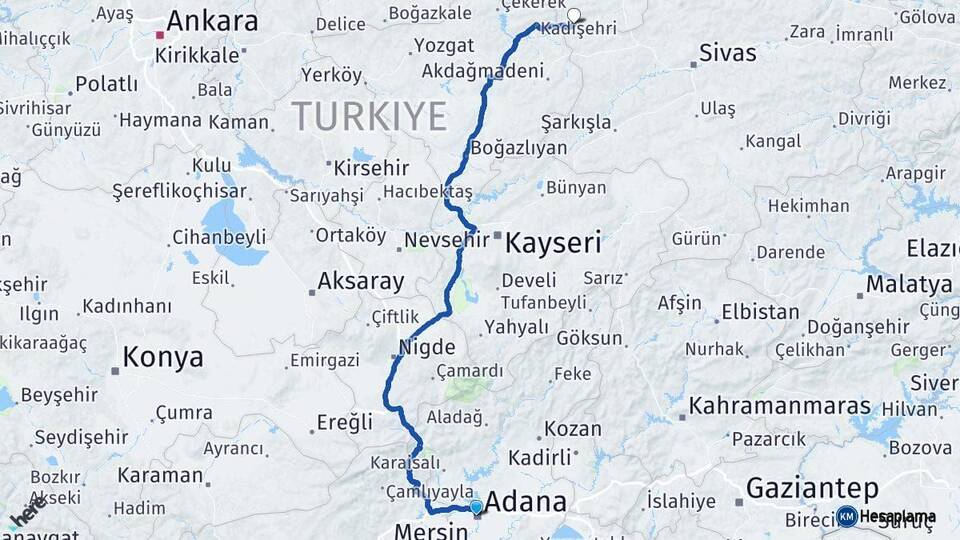 Adana Sulusaray Tokat Arası Kaç Km - Yol Haritası