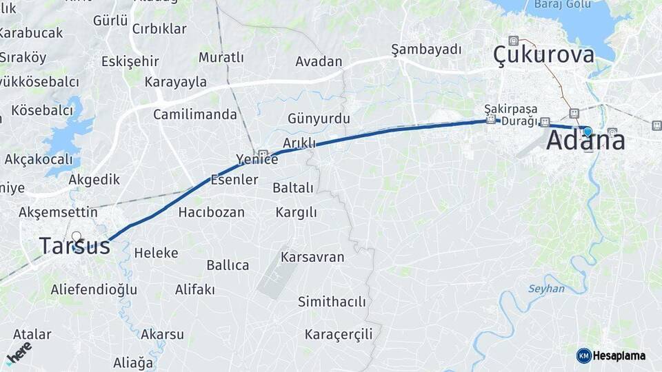Adana Tarsus Mersin Arası Kaç Km - Yol Haritası
