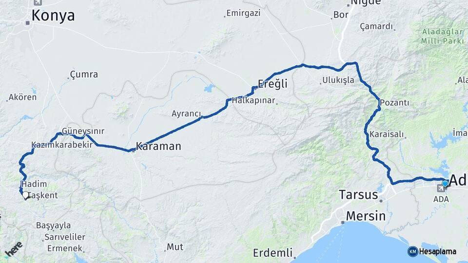 Adana Taşkent Arası Kaç Km - Yol Tarifi