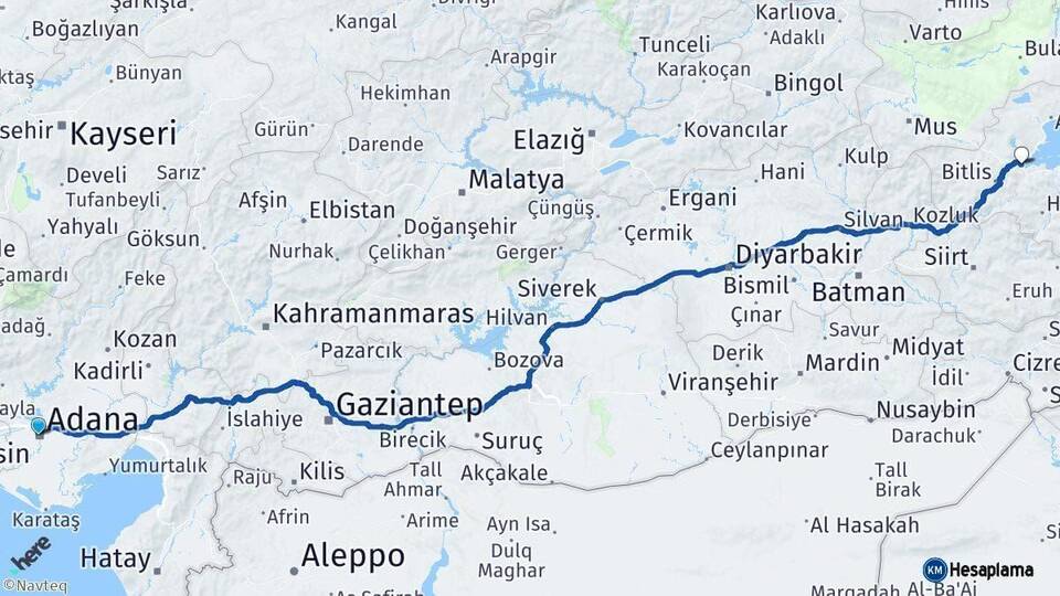 Adana Tatvan Bitlis Arası Kaç Km - Yol Haritası